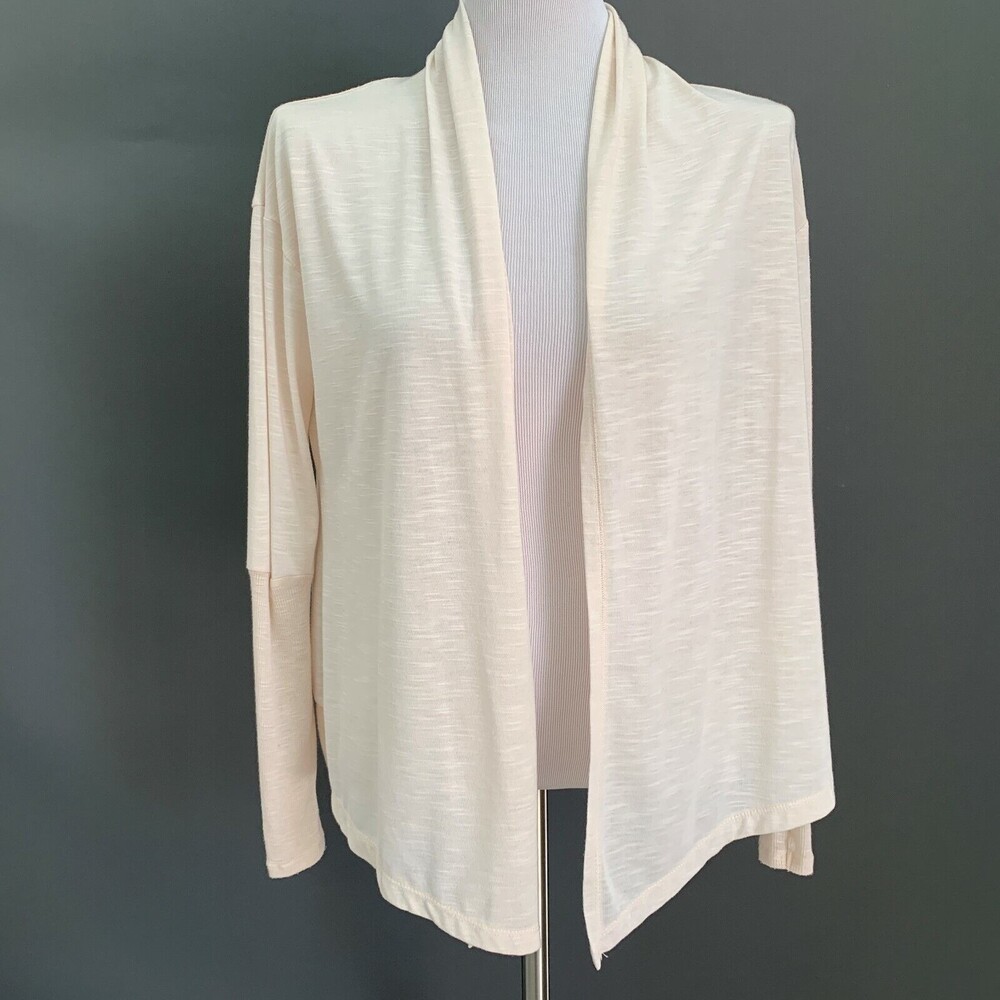Poof Women's Top Small Cream Ivory‎ Open Front Thumb Holes Long Sleeves